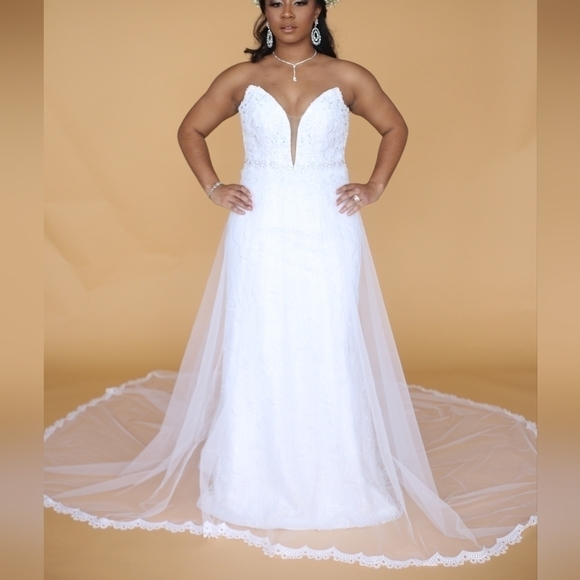 Georgia Stich Strapless Wedding dress with applique and chiffon train Size 10/12 - Picture 1 of 5